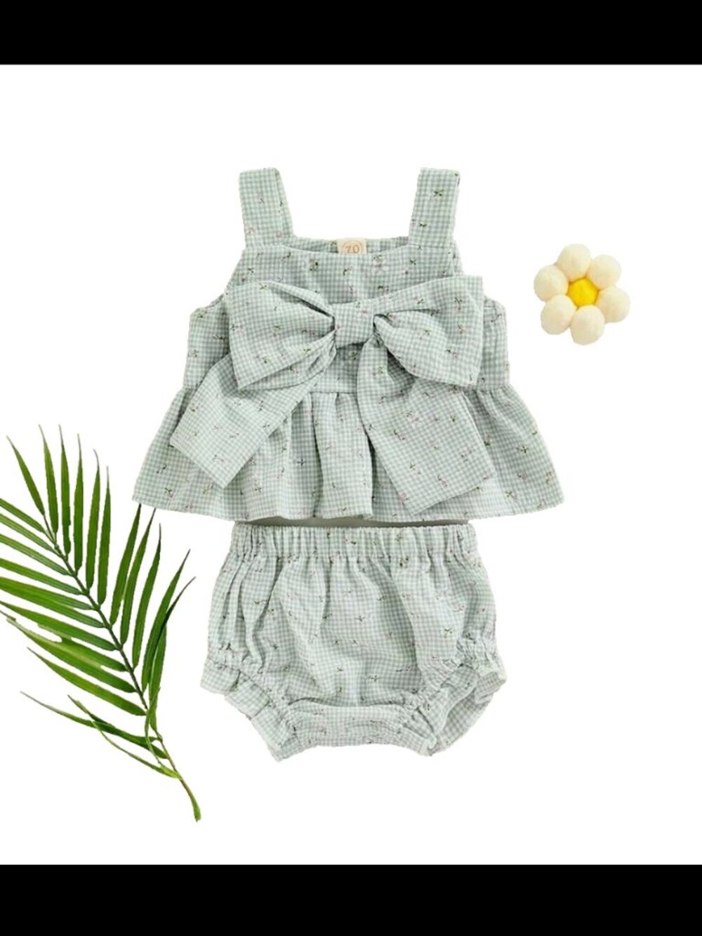 New Luckinbaby Summer Infant Girls Summer Green Plaid Set Size 3-6 Months